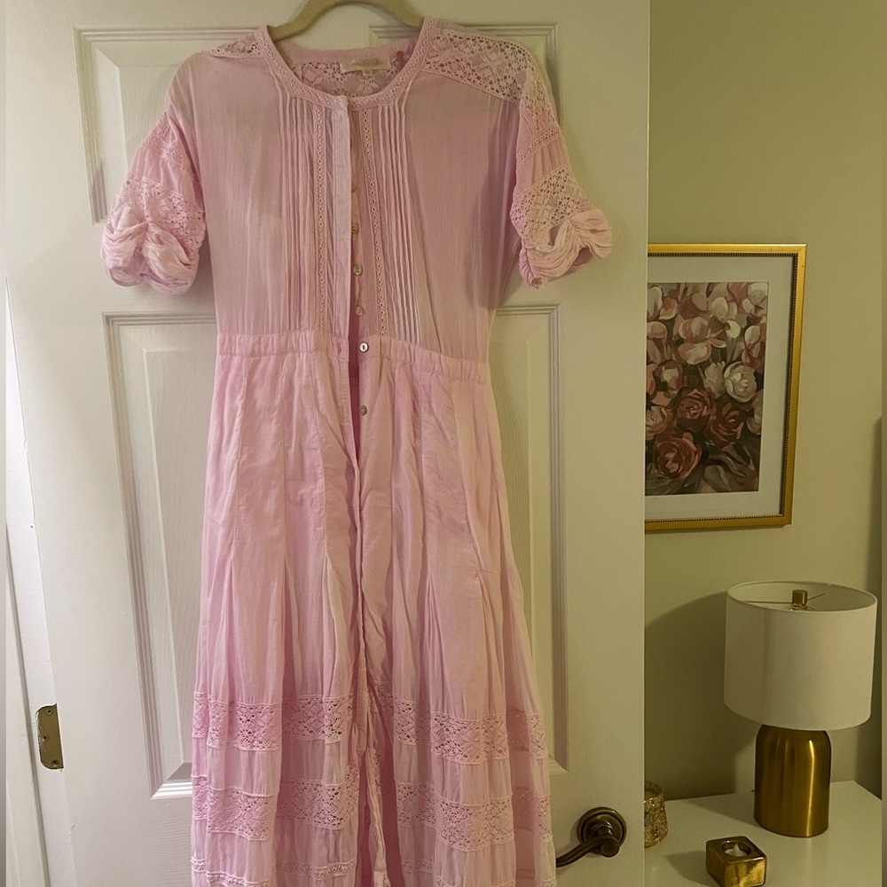 LoveShackFancy Pink Lace Midi Dress